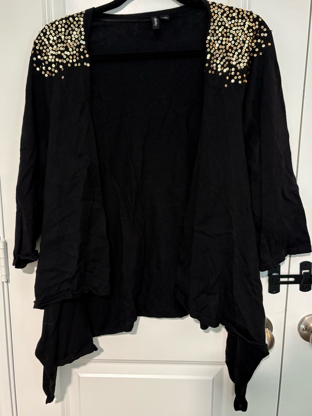 Relativity Black Gold Sequin Open Front Draped Cardigan Size 1X